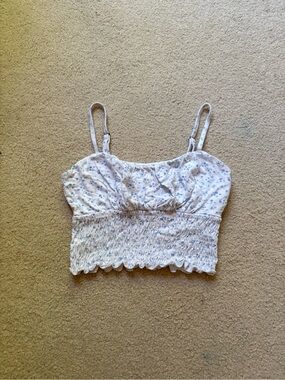 Hollister White Floral Smocked Cropped Cami